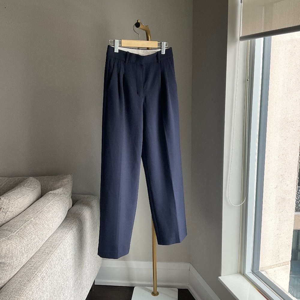 Aritzia Navy Straight-Leg High-Rise Trousers